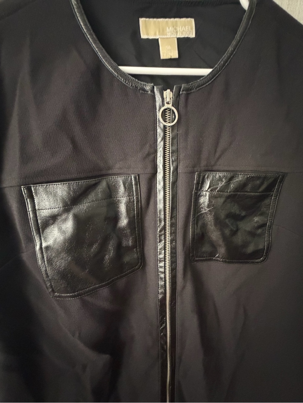 Michael Kors Size 14 Black Zip Front Faux Leather Pocket Top Excellent (A643) - Picture 4 of 14